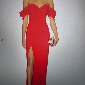 Amanda uprichard revolve Shoulder Red Evening Gown with Front Slit